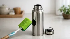 細口水筒の底まで届く、捨てる前の歯ブラシで作る取っ手スポンジ時短ワザ
